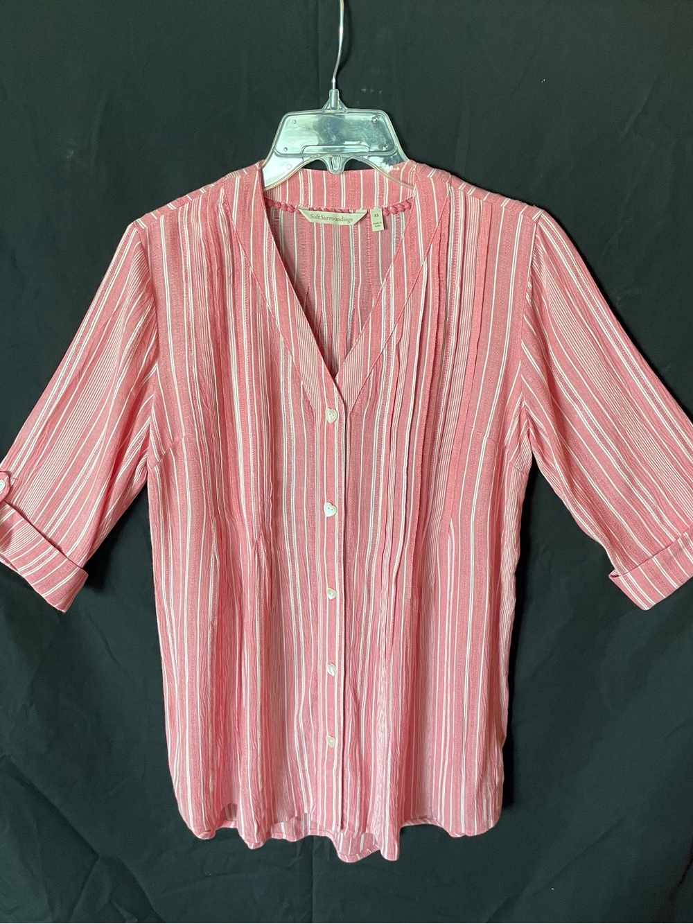 Soft Surroundings Pink & White Striped Button-Down Shirt